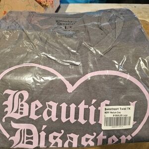 Sweetheart Twist Tank Top - Medium Gray with Pink Graphic